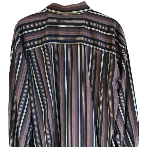 Geoffrey Beene Striped Button-Down Shirt, Woven Navy Brown Gold, Men’s Size XXL - Picture 8 of 10